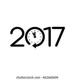 2017 icon. Date New Year with clock. Vector illustration eps10.