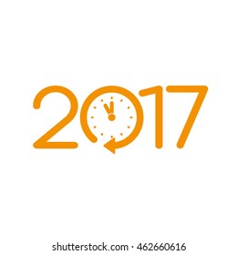 2017 icon. Date New Year with clock. Vector illustration eps10.