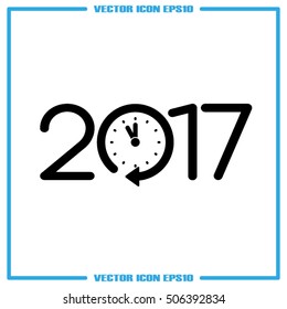 2017 icon vector EPS 10, abstract sign date New Year with clock flat design,  illustration modern isolated badge for website or app - stock info graphics