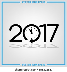 2017 icon vector EPS 10, abstract sign date New Year with clock flat design,  illustration modern isolated badge for website or app - stock info graphics