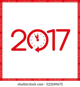 2017 icon vector EPS 10, abstract sign date New Year with clock flat design,  illustration modern isolated badge for website or app - stock info graphics