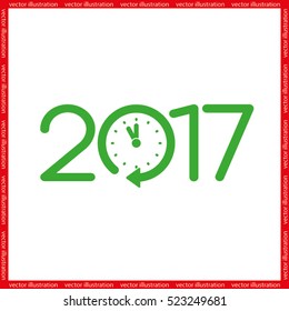 2017 icon vector EPS 10, abstract sign date New Year with clock flat design,  illustration modern isolated badge for website or app - stock info graphics