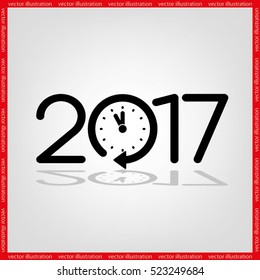 2017 icon vector EPS 10, abstract sign date New Year with clock flat design,  illustration modern isolated badge for website or app - stock info graphics