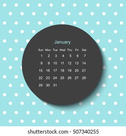 2017 January calendar.Modern creative geometric minimal turquoise background.Black, blue and white.Trendy stylish pattern and calendar January 2017.Scandinavian style and trendy colors. Poster design.