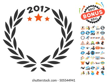 2017 Laurel Wreath icon with bonus 2017 new year design elements. Vector illustration style is flat iconic symbols,modern colors.