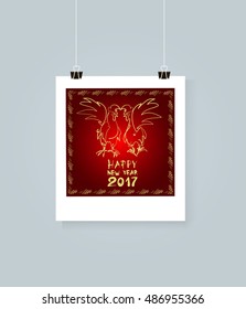 2017 Lunar New Year greeting card design /  Year of the Rooster 2017.