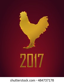 2017 Lunar New Year oriental greeting card design with gold Zodiac Signs - cock. Chinese Year of the Rooster 2017. Golden elements, vector illustration.