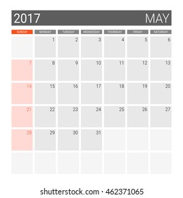 2017 May calendar (or desk planner)