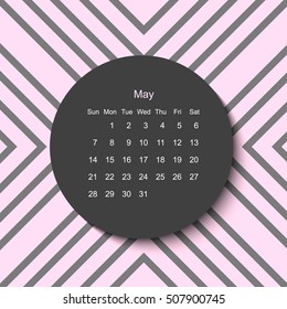 2017 May calendar.Modern creative geometric minimal pink background.Black, pink and white. Trendy stylish pattern and calendar for May month 2017.Scandinavian style and trendy colors. Poster design.