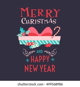 2017. Merry Christmas and Happy New Year. Gifts, boxes and sweets in flat style. Vector illustration