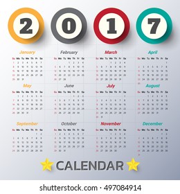 2017 Modern calendar template .Vector/illustration.