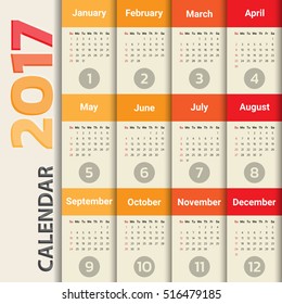 2017 Modern calendar template .Vector/illustration.