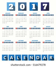 2017 Modern calendar template .Vector/illustration.