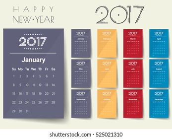 2017 Modern calendar template .Vector/illustration.