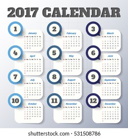 2017 Modern calendar template .Vector/illustration.
