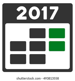 2017 Month Calendar vector pictograph. Style is flat graphic symbol, green and gray colors, white background.