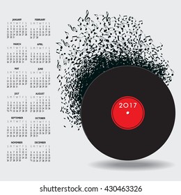 2017 Music Calendar With Notes for Print or Web
