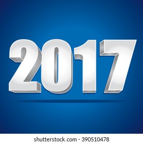 2017 New Year 3d silver numbers on a blue background. Vector illustration.