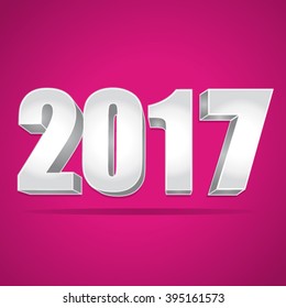 2017 New Year 3d silver numbers on a pink background. Vector illustration.