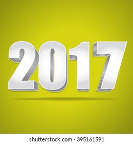 2017 New Year 3d silver numbers on a green background. Vector illustration.