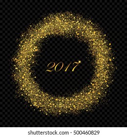 2017 New Year Abstract Gold Glittering Star Dust Rain Circle On The Alpha Transperant Background. Rich Golden Explosion Confetti Effect. Luxury NY 2017 Holiday Banner.