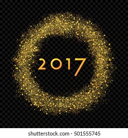 2017 New Year Abstract Gold Glittering Star Dust Rain Circle On The Alpha Transperant Background. Rich Golden Explosion Confetti Effect. Luxury NY 2017 Banner