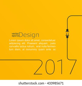 2017 - New year. Abstract line vector illustration with wire plug and socket. Concept of connection, new business, start up. Flat design.