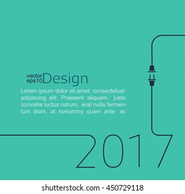 2017 - New year. Abstract line vector illustration with wire plug and socket. Concept of connection, new business, start up. Flat design.