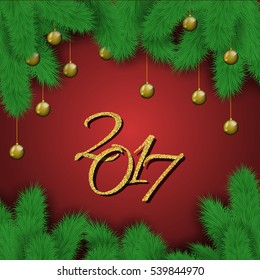 2017 New Year background with Christmas balls. Stock vector
