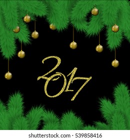 2017 New Year background with Christmas balls. Stock vector