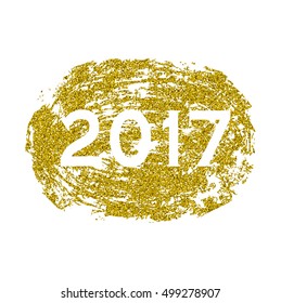 2017 New Year! Background of confetti sparkles gold glitter. Christmas lettering.