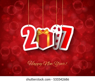 2017 new year background with gift and candy cane tags