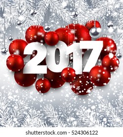 2017 New Year background with red Christmas balls. Vector illustration.