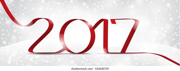 2017 New Year background with snow. Vector illustration.Horizontal banner