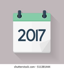2017 New Year Calendar Flat Daily Icon Template. Vector Illustration Emblem. Element of Design for Decoration Office Documents and Applications. Logo of Day, Date, Time, Month and Holiday. EPS10