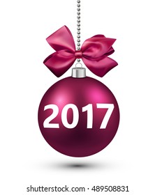 Neujahrskarte 2017 mit 3D-rosa Ball. Vektorgrafik.