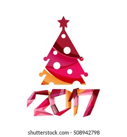 2017 New Year and Christmas holiday elements. Vector abstract geometric design with white space for text