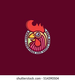 2017 New Year colored oval label with rooster's head. Vector illustration.