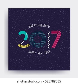 2017 New Year design, eye catching banner. Bright colorful vector memphis illustrations for greeting card, posters, print, mobile phoned designs, ads, promotional material Yellow Pink Green Blue