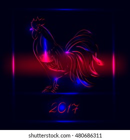 2017 New Year greeting card with rooster - symbol of the year, vector illustration.
