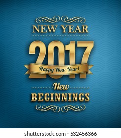 2017 - new year greeting design - gold typography on blue background