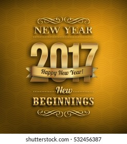 2017 - new year greeting design - gold typography on golden background