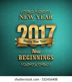 2017 - new year greeting design - gold typography on turqoise background