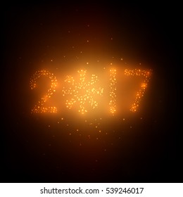 2017 - new year greeting design - shiny stars typography on blurry dark background