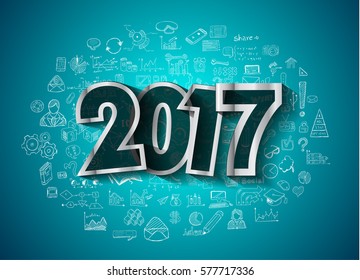 2017 New Year Infograph and Business Plan Background for your Flyers and Hand Drawn Business and infographic sketches.