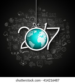 2017 New Year Infographic and Business Plan Background for your Flyers and Greetings Card with Hand Crawn Business and infographic sketches.