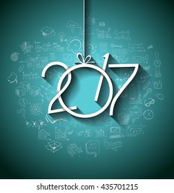 2017 New Year Infographic and Business Plan Background for your Flyers and Greetings Card with Hand Crawn Business and infographic sketches.