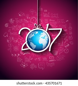 2017 New Year Infographic and Business Plan Background for your Flyers and Greetings Card with Hand Crawn Business and infographic sketches.