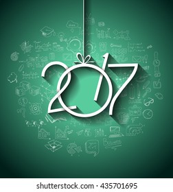 2017 New Year Infographic and Business Plan Background for your Flyers and Greetings Card with Hand Crawn Business and infographic sketches.