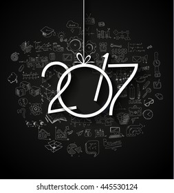2017 New Year Infographic and Business Plan Background for your Flyers and Greetings Card with Hand Drawn Business and infographic sketches.